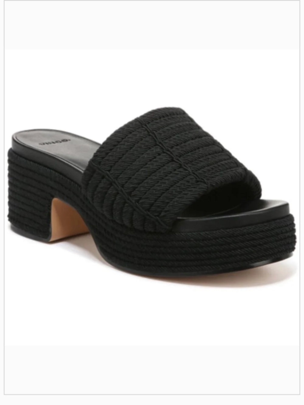 Vince Black Braided Rope Platform Espadrille Slide
